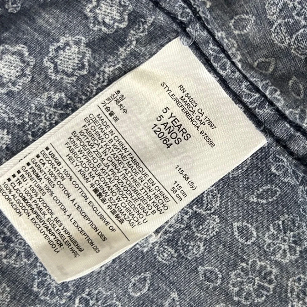 Baby Gap Toddler Boys Blue Paisley Print Short‎ Sleeve Button Up Shirt Size 5
